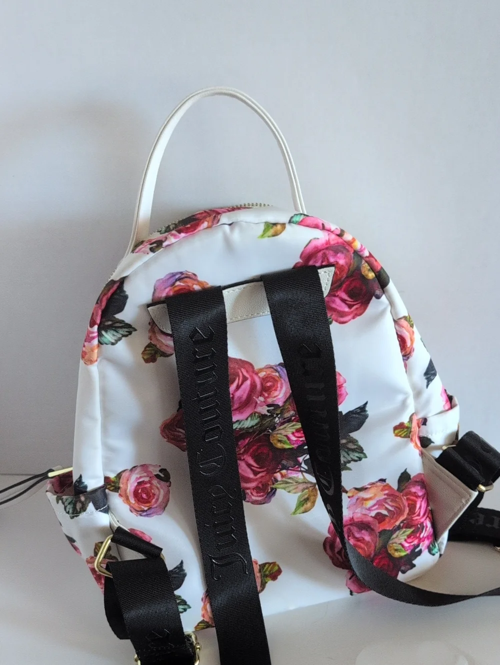 Juicy Couture Floral Mini Backpack - White with Pink Rose Print